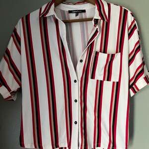 Sweet Rain Black & White Striped Button Front Shirt Size xl